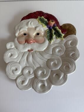 VTG Fitz and Floyd Essentials Handcrafted Ceramic Santa Face Canapé Cookie Plate